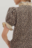 Leopard Ruffle Accent Top | Taupe