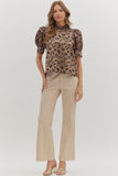 Leopard Puff Sleeve Metallic Top | Bronze