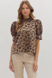 Leopard Puff Sleeve Metallic Top | Bronze