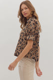 Leopard Puff Sleeve Metallic Top | Bronze