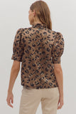 Leopard Puff Sleeve Metallic Top | Bronze