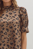 Leopard Puff Sleeve Metallic Top | Bronze