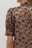 Leopard Puff Sleeve Metallic Top | Bronze