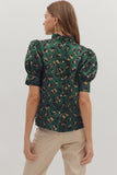 Leopard Puff Sleeve Metallic Top | Hunter Green
