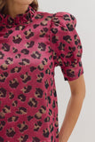 Leopard Puff Sleeve Metallic Top | Hot Pink