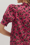 Leopard Puff Sleeve Metallic Top | Hot Pink
