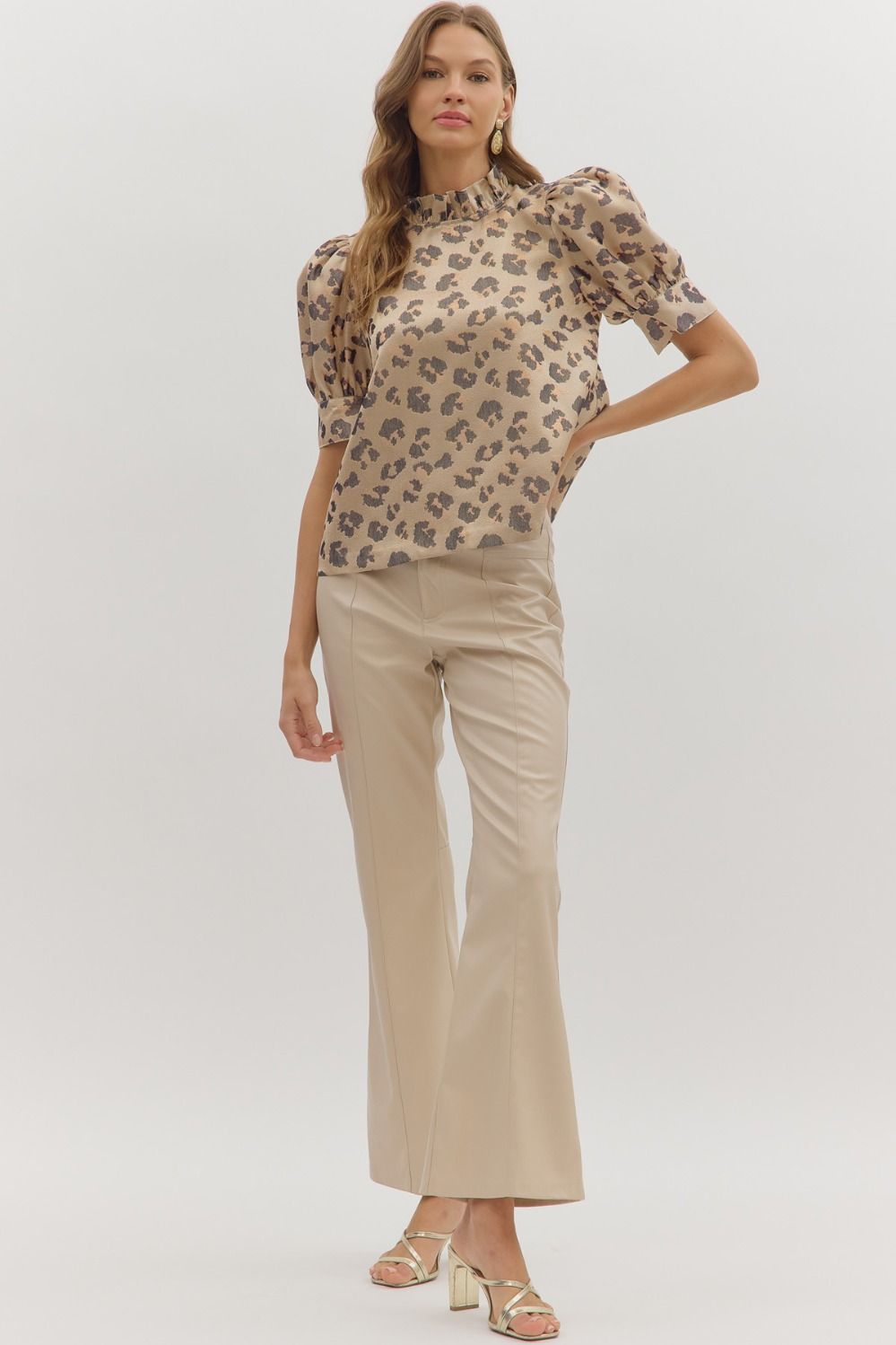Leopard Puff Sleeve Metallic Top | Gold