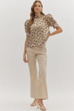 Leopard Puff Sleeve Metallic Top | Gold