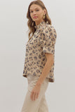 Leopard Puff Sleeve Metallic Top | Gold