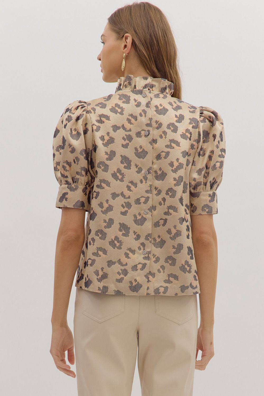 Leopard Puff Sleeve Metallic Top | Gold