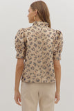 Leopard Puff Sleeve Metallic Top | Gold