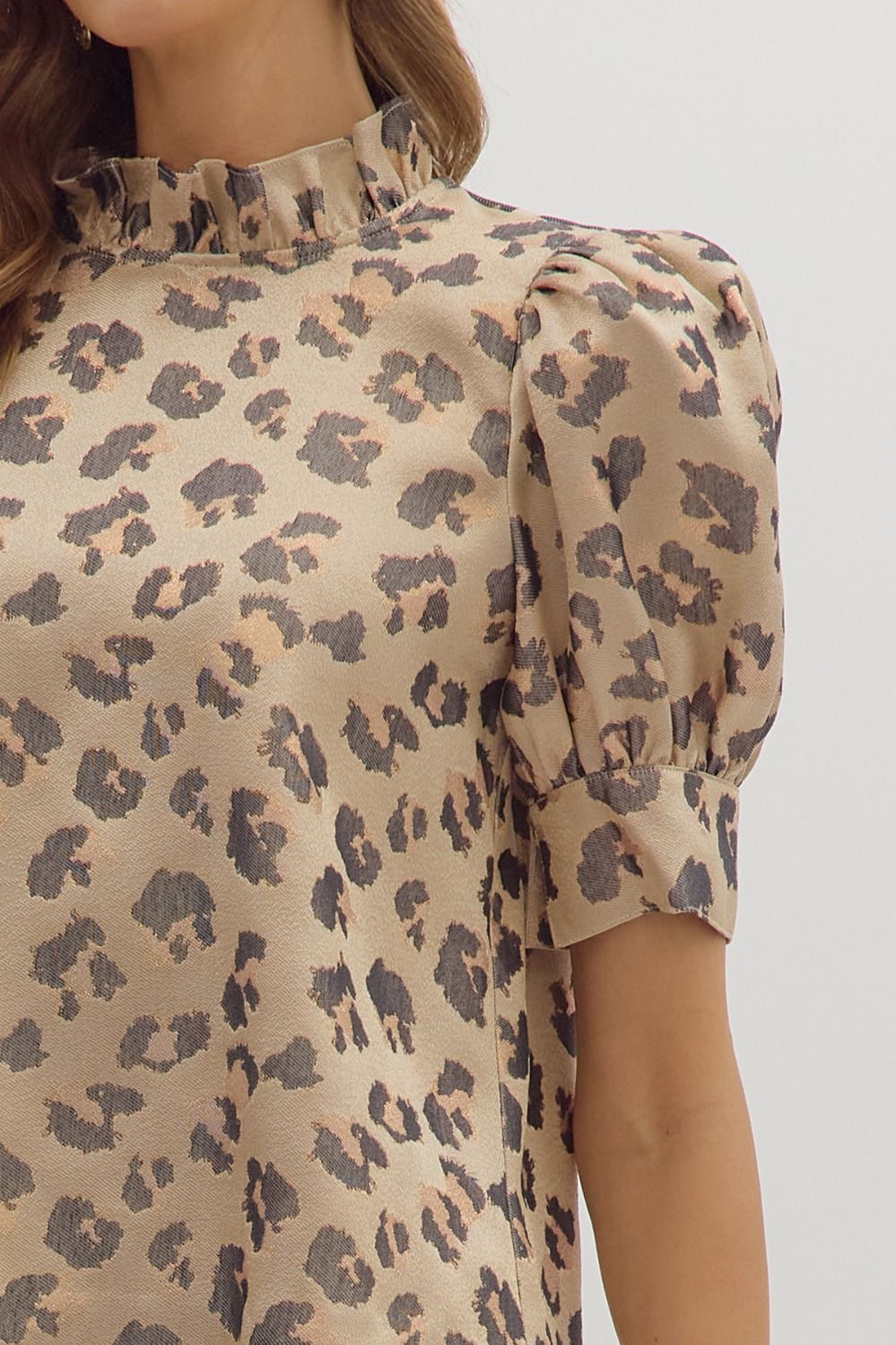 Leopard Puff Sleeve Metallic Top | Gold