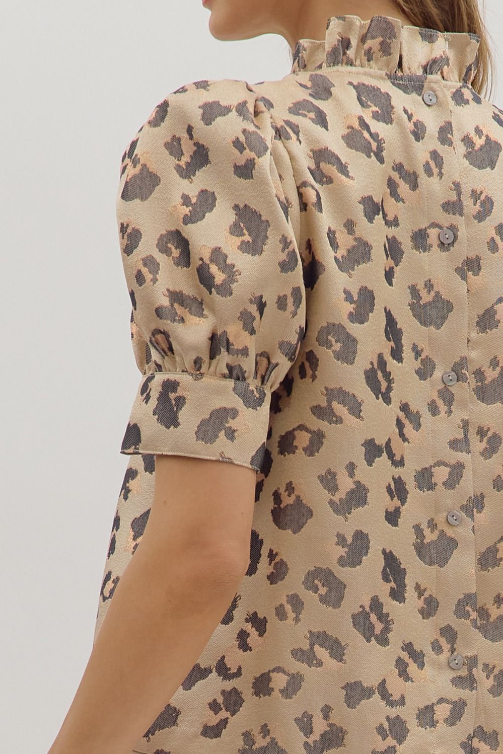 Leopard Puff Sleeve Metallic Top | Gold
