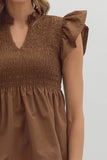 Smocked Flutter Sleeve Peplum Top | Coffee