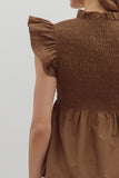Smocked Flutter Sleeve Peplum Top | Coffee