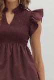 Smocked Flutter Sleeve Peplum Top | Wine