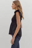 Smocked Flutter Sleeve Peplum Top | Black