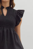 Smocked Flutter Sleeve Peplum Top | Black
