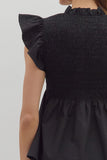 Smocked Flutter Sleeve Peplum Top | Black