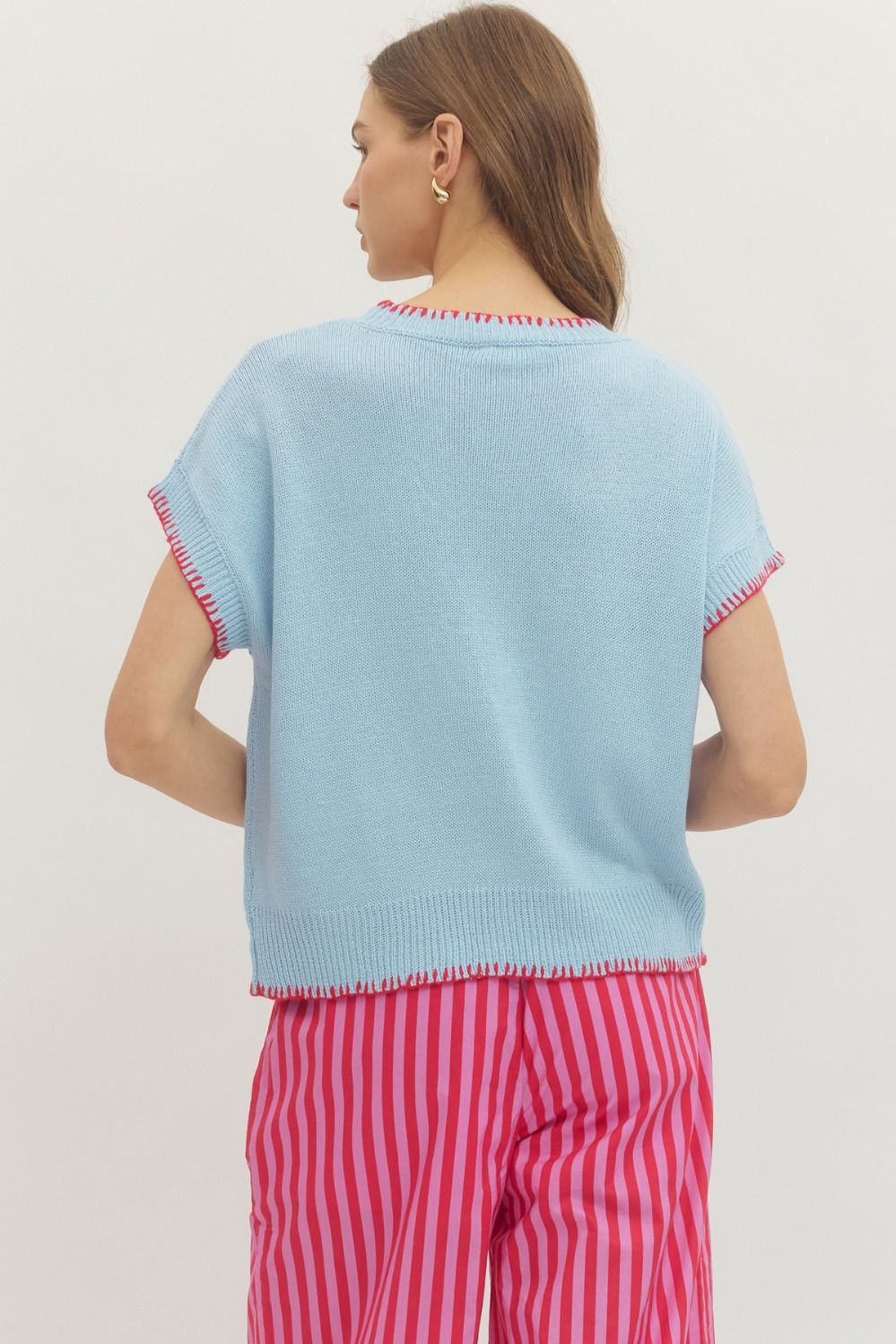 Lobster Embroidered Knit Stitch Top | Blue