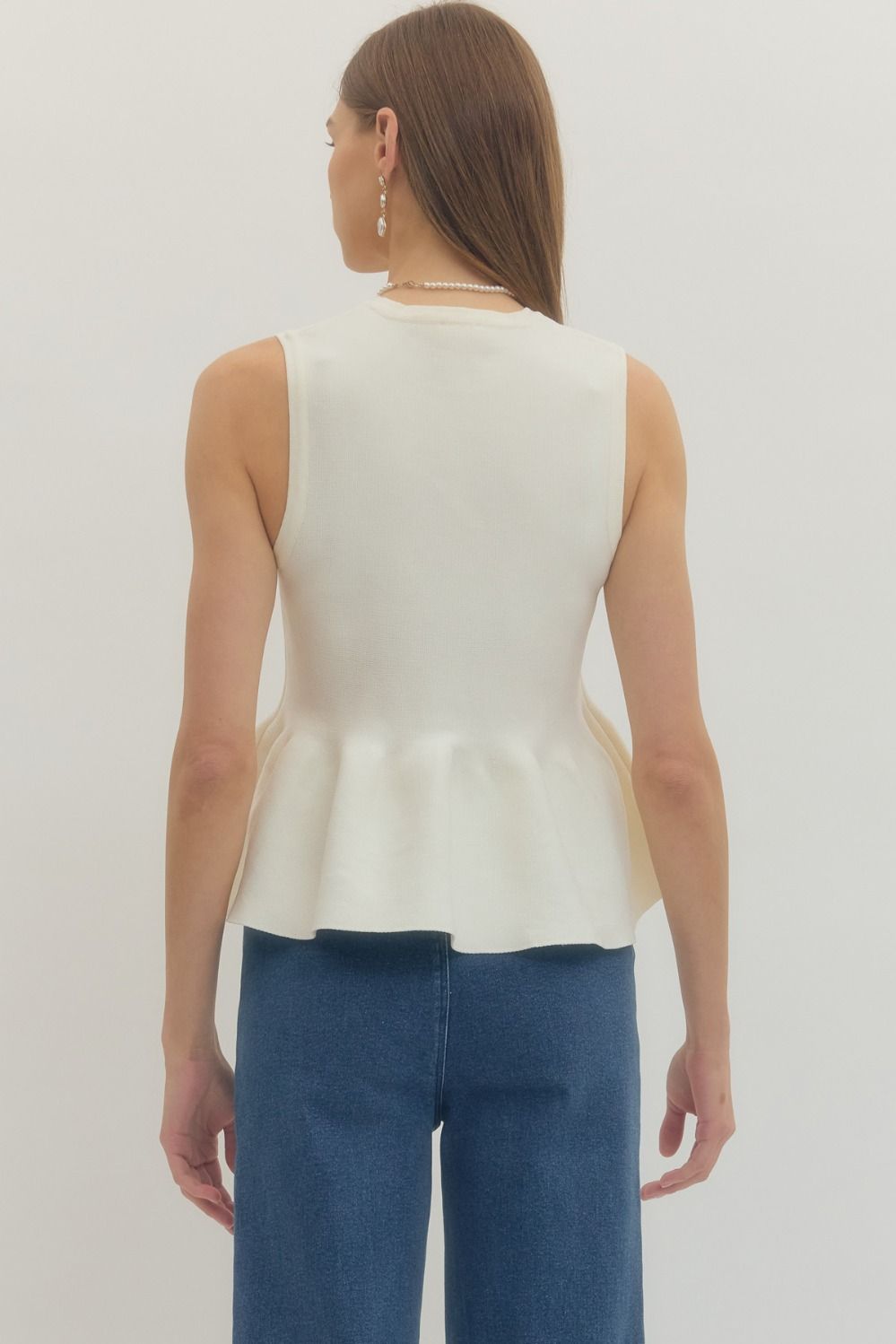 Ribbed Sleeveless Peplum Top | Ivory