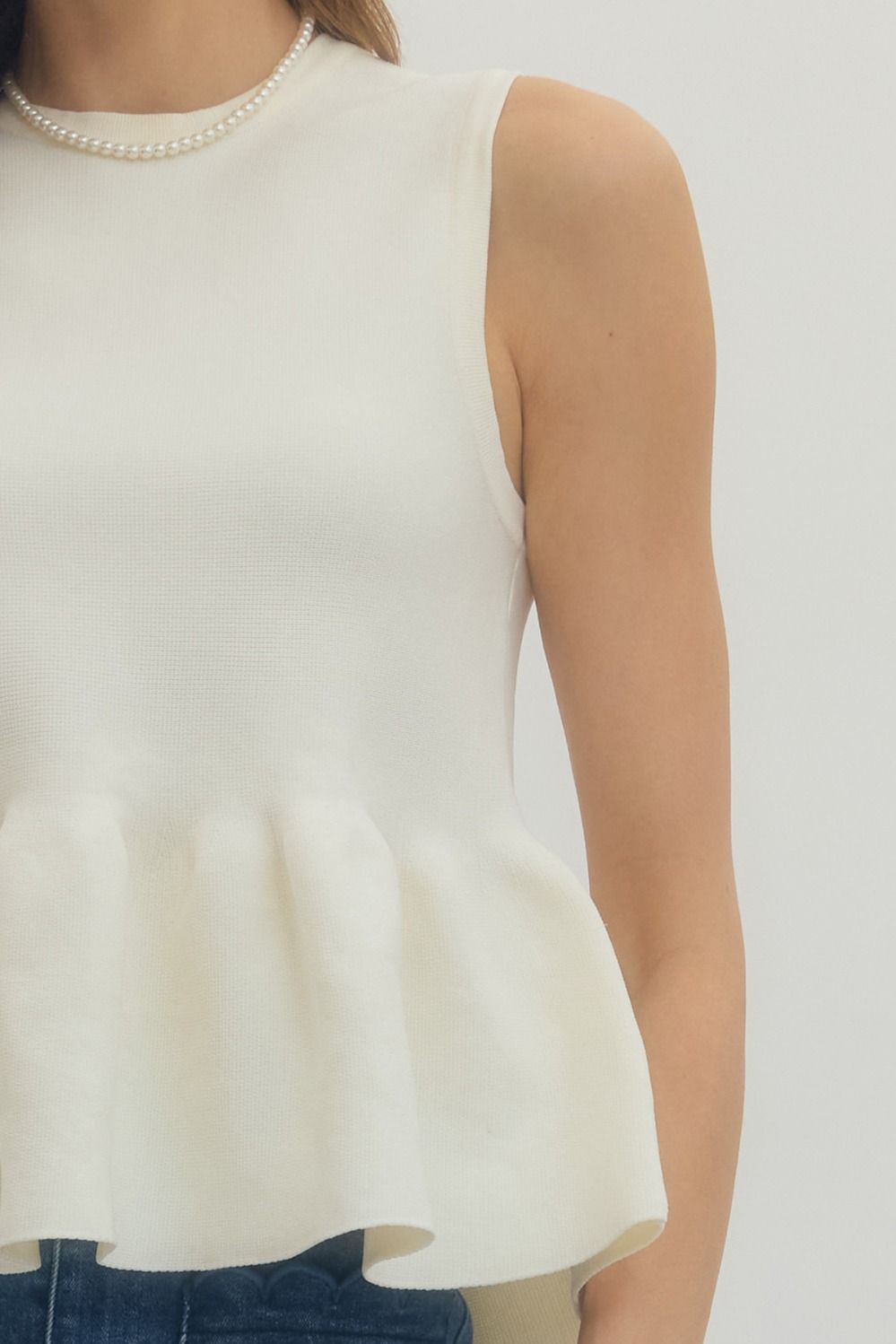 Ribbed Sleeveless Peplum Top | Ivory