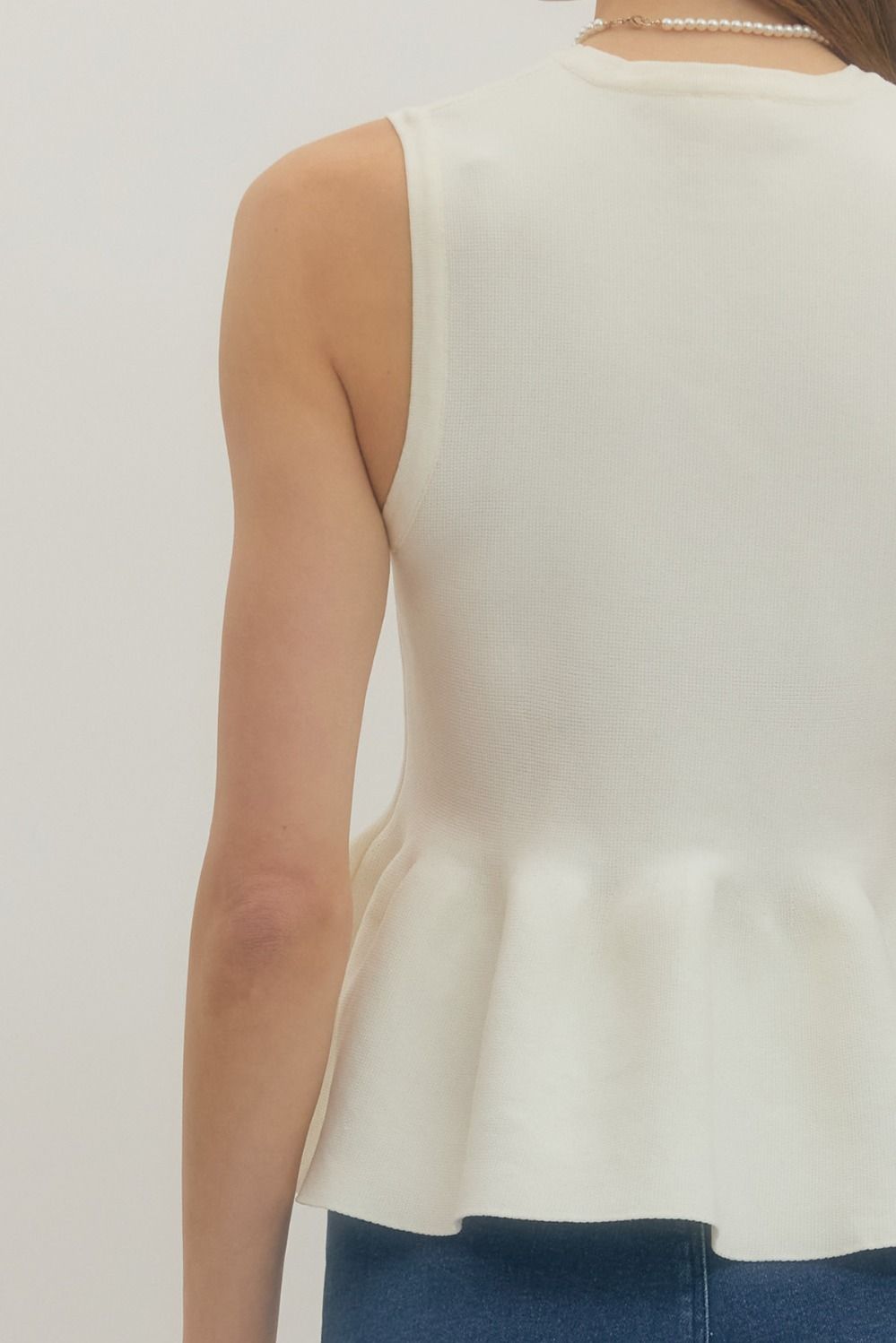 Ribbed Sleeveless Peplum Top | Ivory