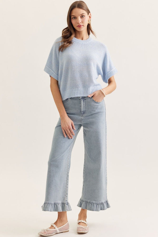 Ribbed Trip Knit Top | Light Blue