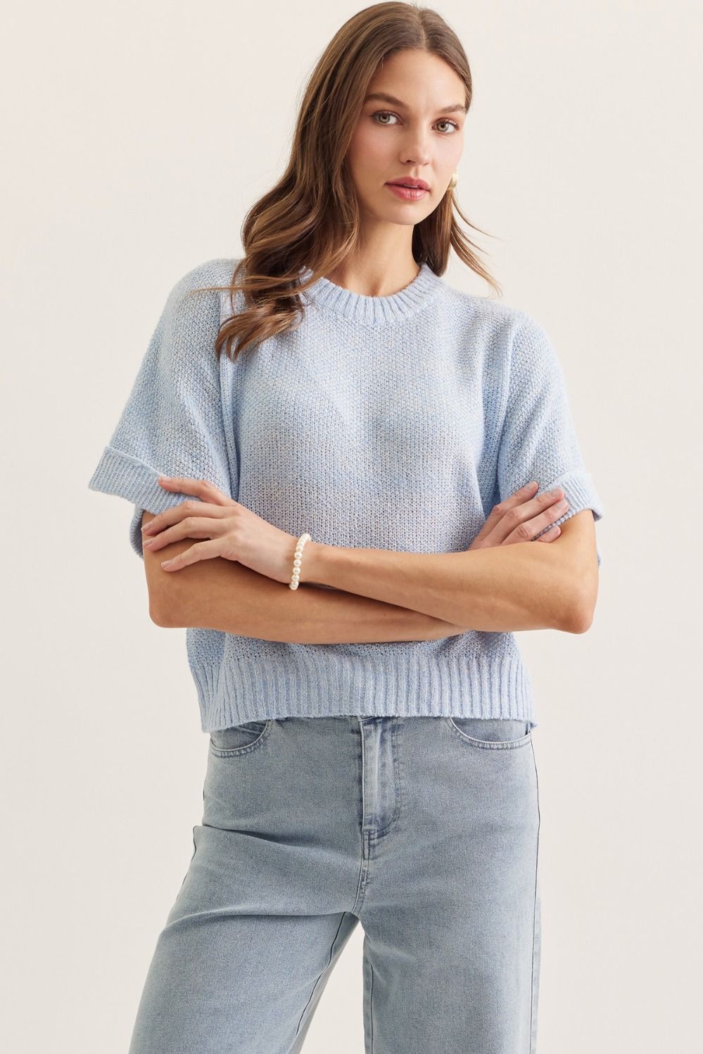 Ribbed Trip Knit Top | Light Blue