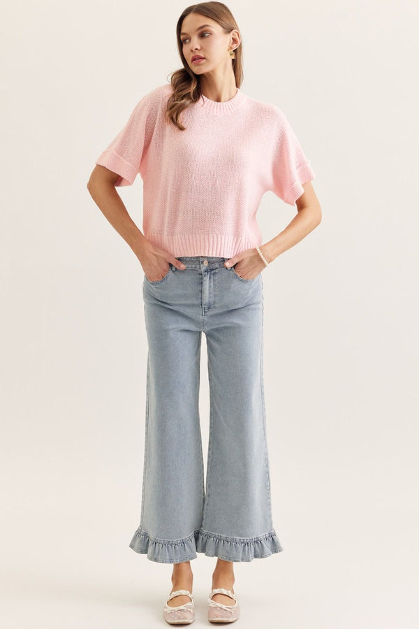 Ribbed Trip Knit Top | Light Pink