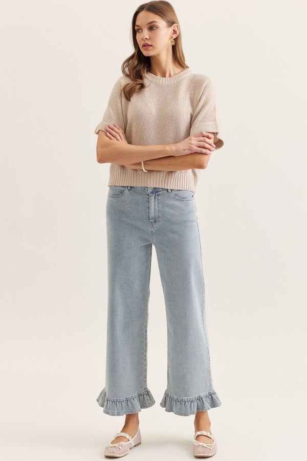 Ribbed Trip Knit Top | Oatmeal