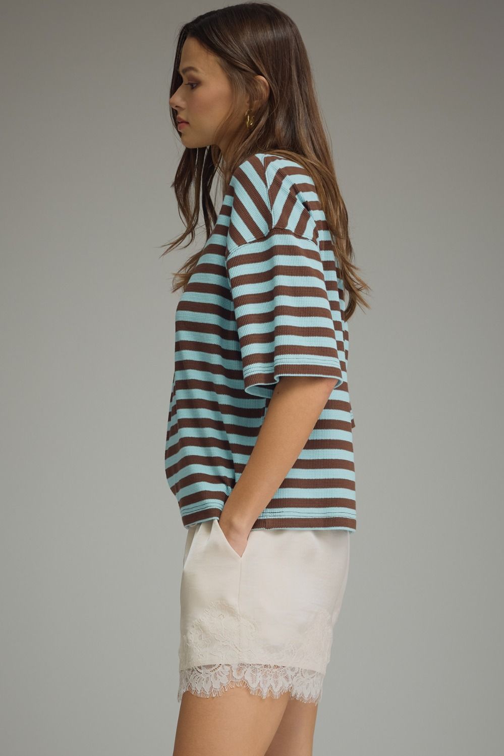 Striped Ribbed Relaxed Top | Blue/Brown