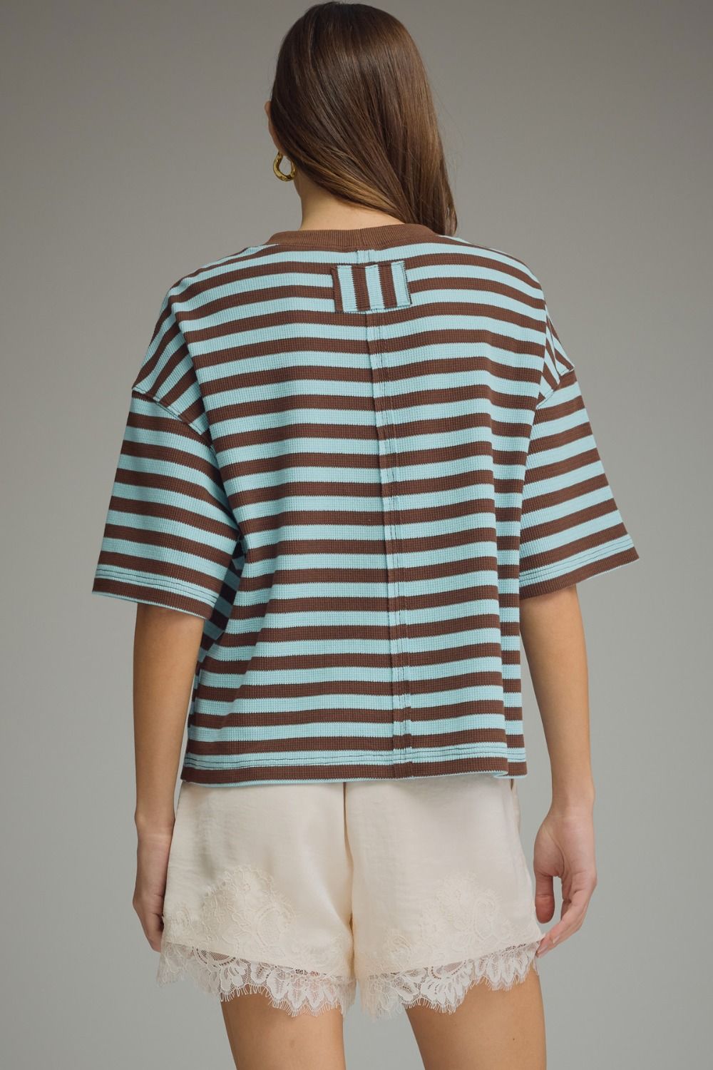 Striped Ribbed Relaxed Top | Blue/Brown