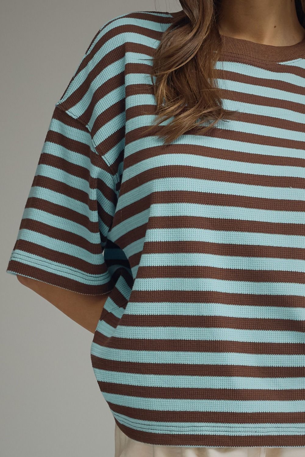 Striped Ribbed Relaxed Top | Blue/Brown