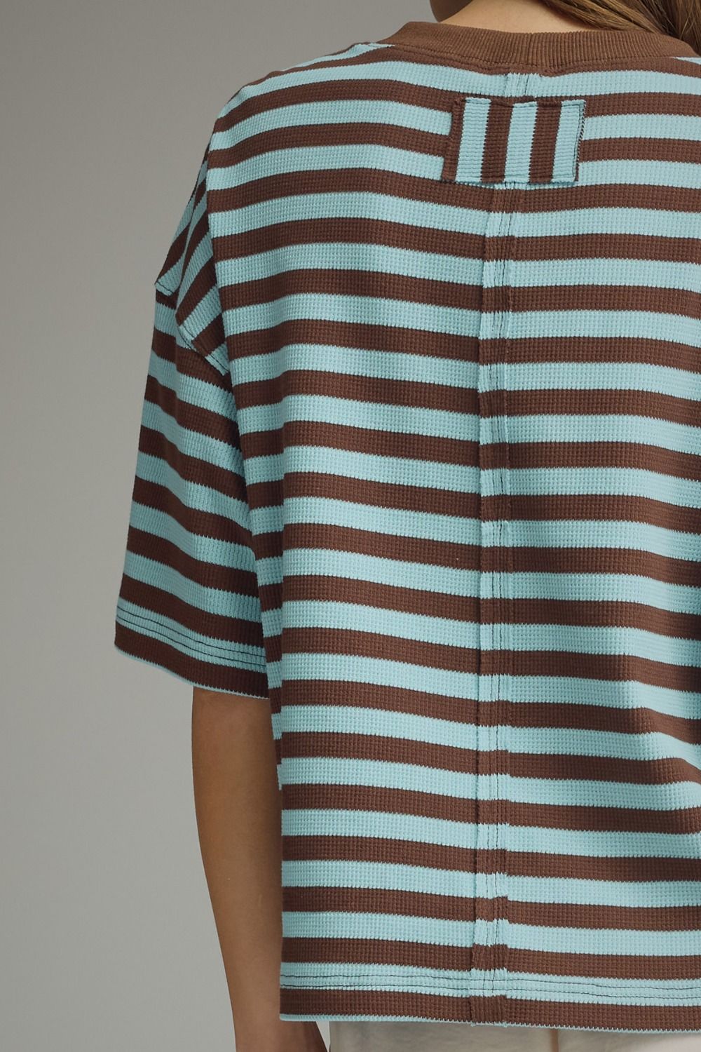 Striped Ribbed Relaxed Top | Blue/Brown