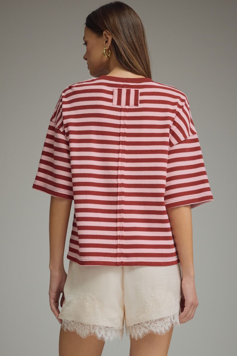 Striped Ribbed Relaxed Top | Burgundy/Pink