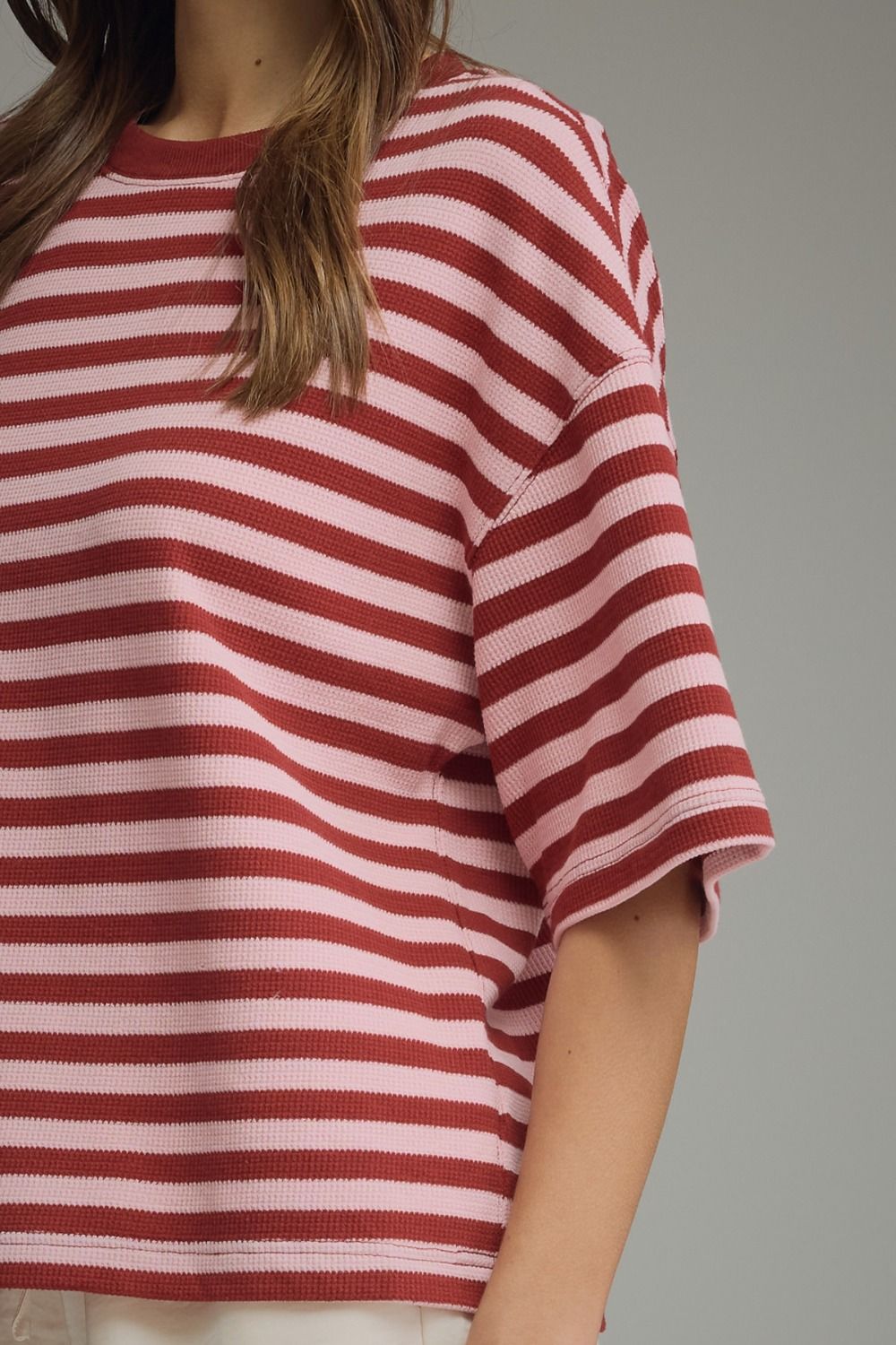 Striped Ribbed Relaxed Top | Burgundy/Pink