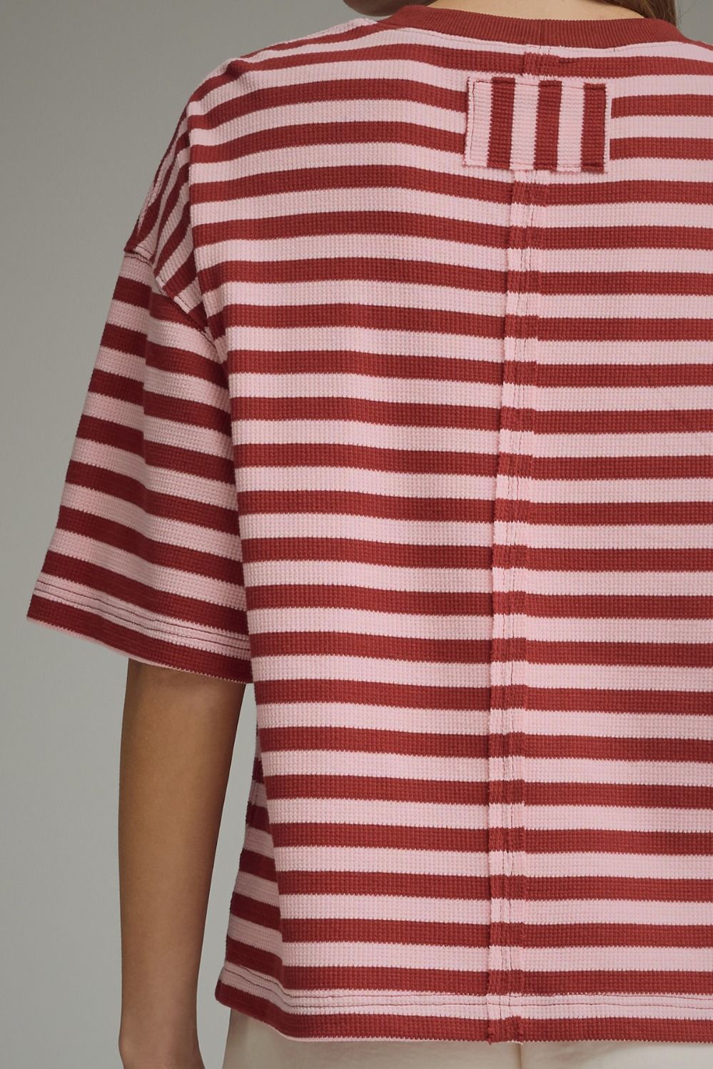 Striped Ribbed Relaxed Top | Burgundy/Pink