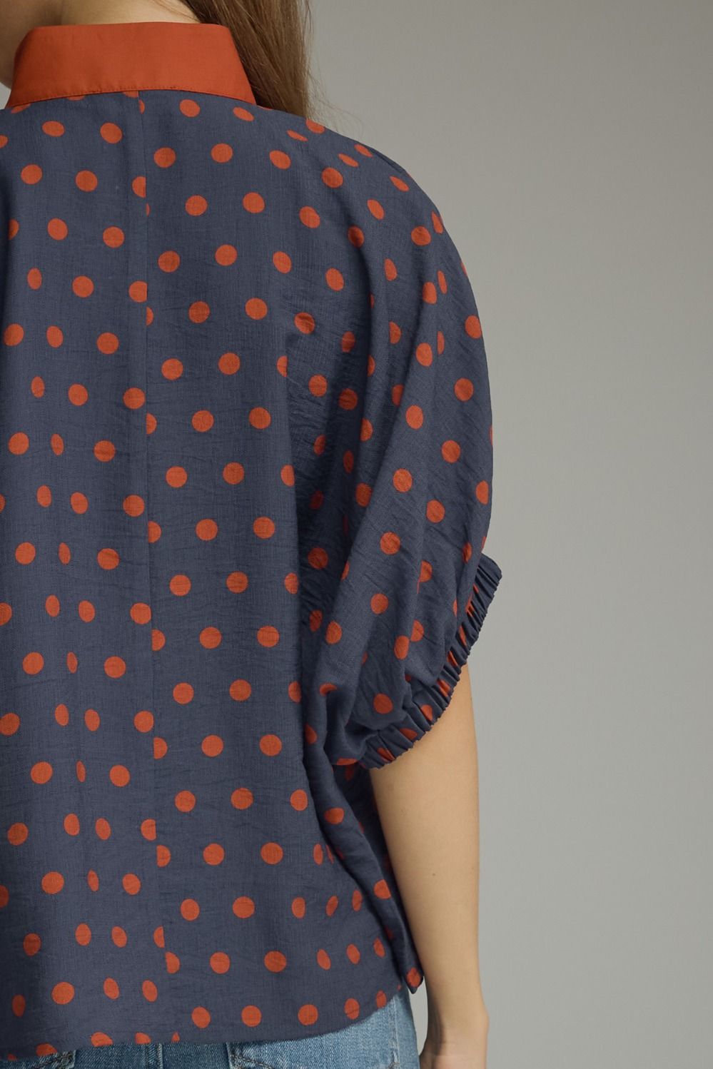 Polka Dot V-Neck Placket Top | Navy