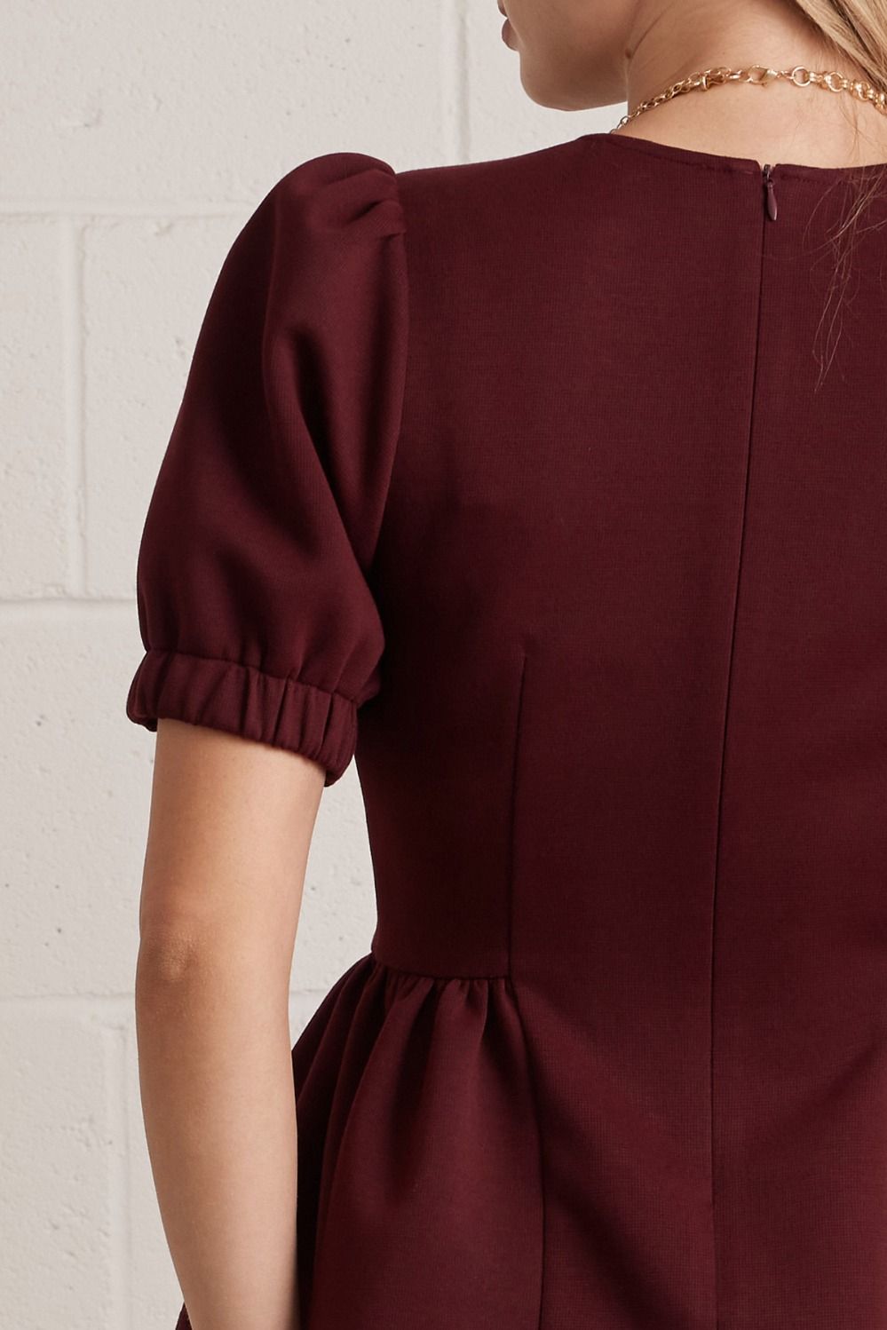 Puff Sleeve Peplum Top | Burgundy