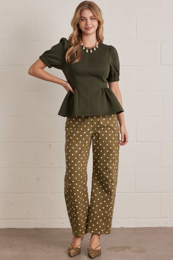 Puff Sleeve Peplum Top | Olive