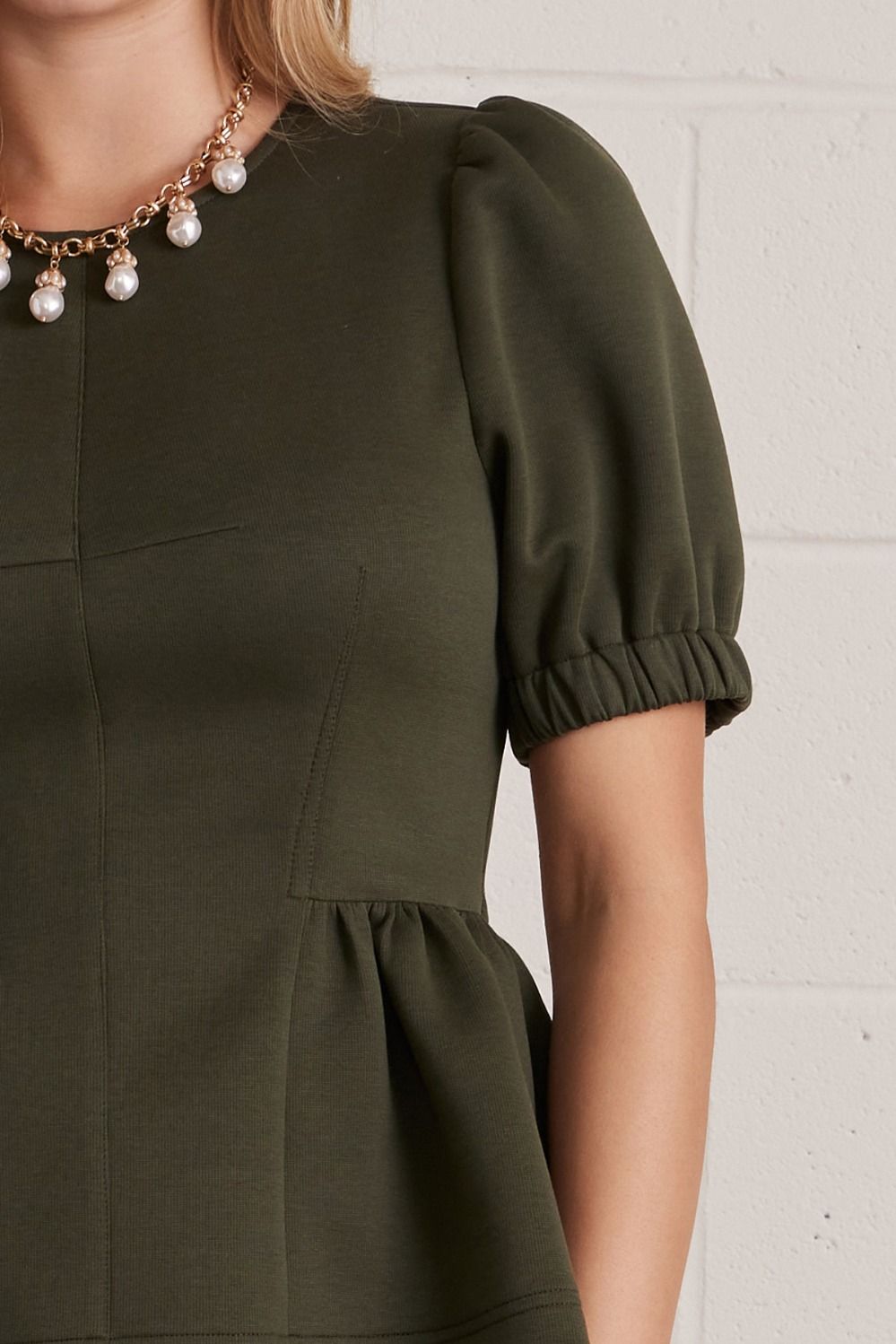 Puff Sleeve Peplum Top | Olive