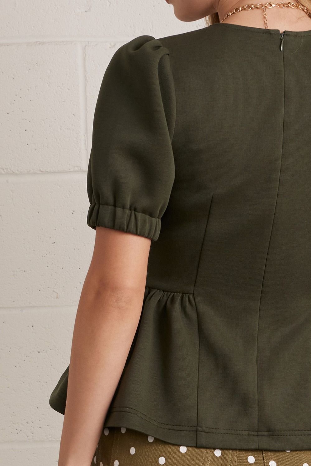 Puff Sleeve Peplum Top | Olive