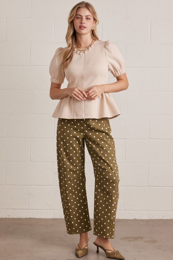 Puff Sleeve Peplum Top | Ecru