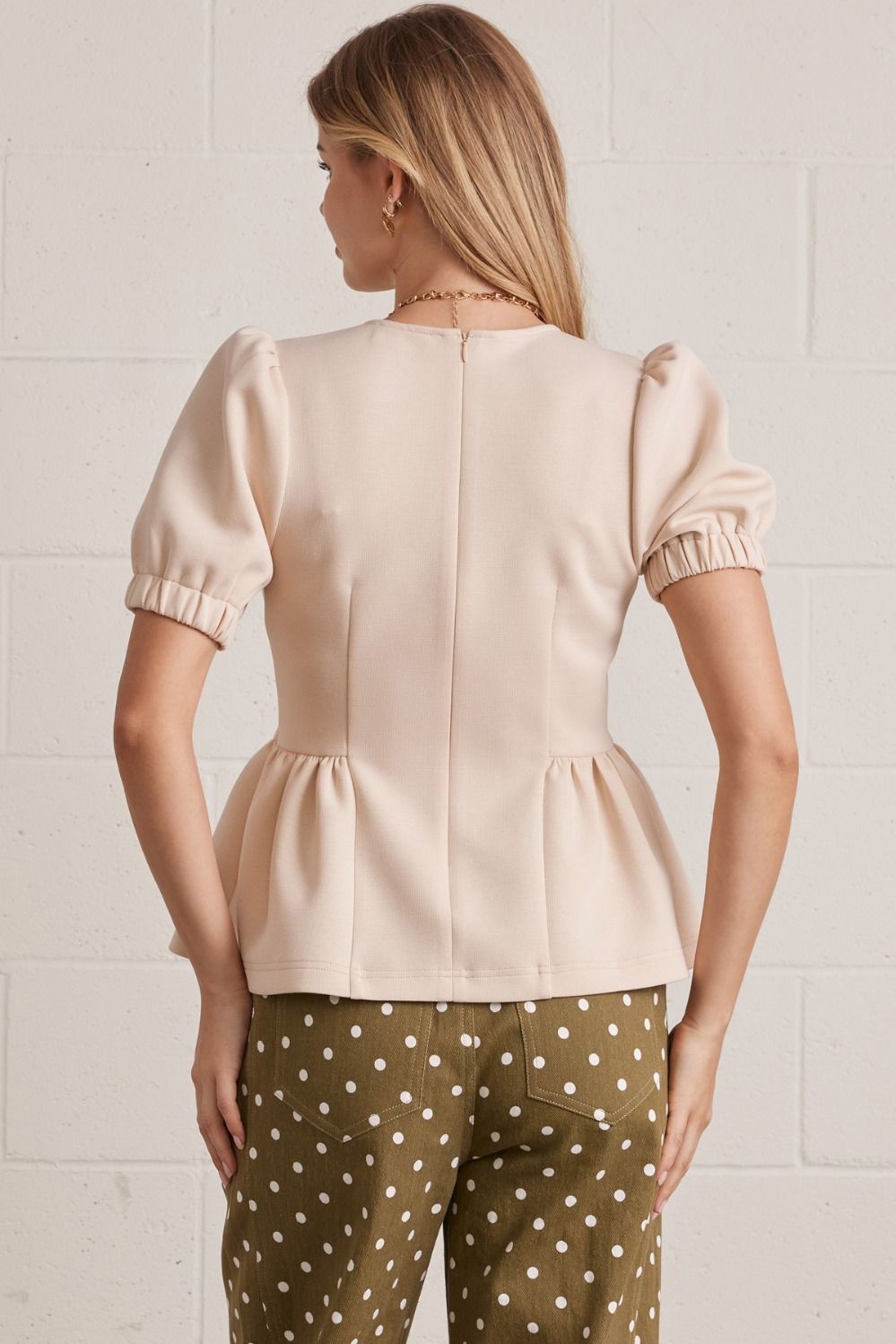 Puff Sleeve Peplum Top | Ecru
