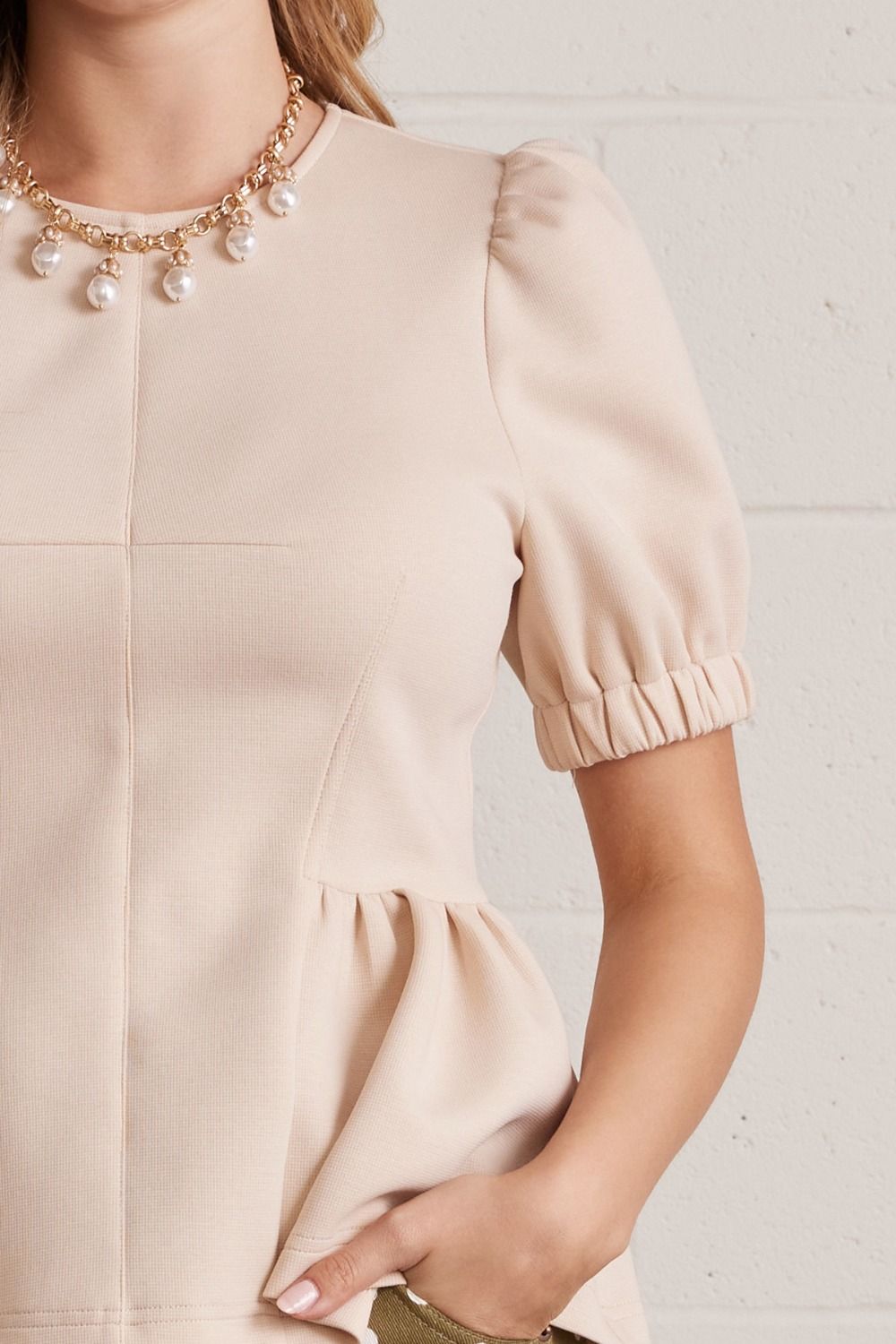 Puff Sleeve Peplum Top | Ecru