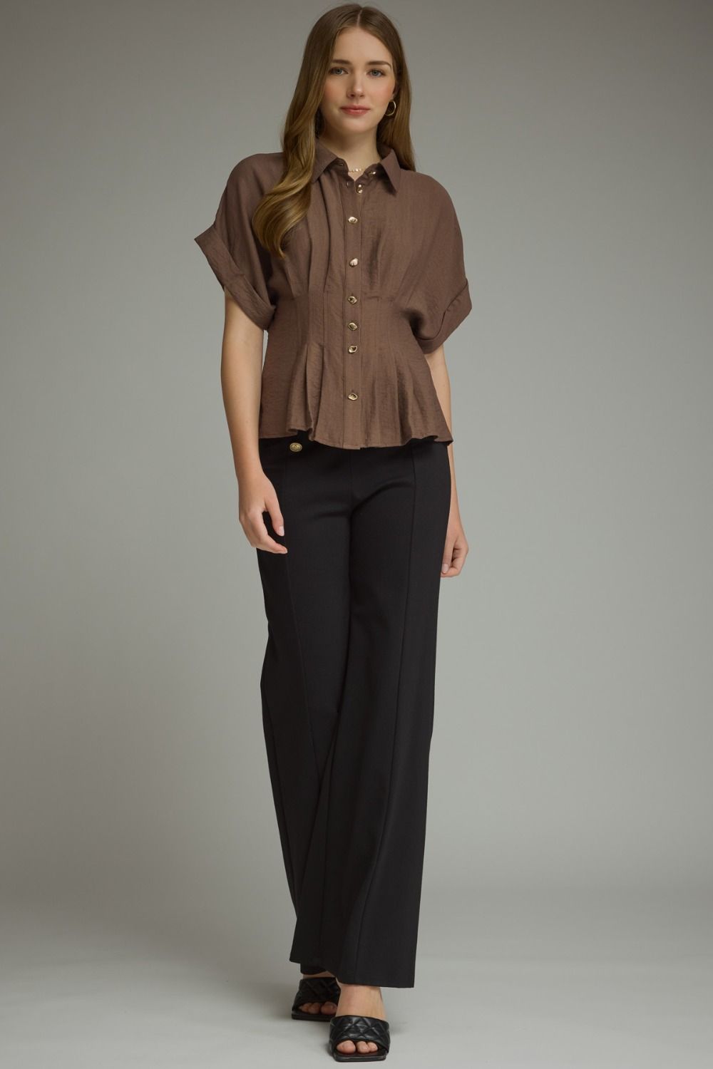 Pintuck Dolman Sleeve Top | Brown