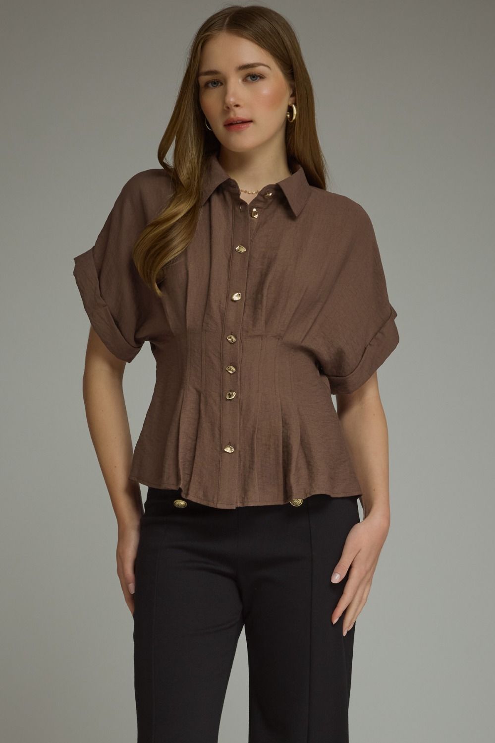 Pintuck Dolman Sleeve Top | Brown
