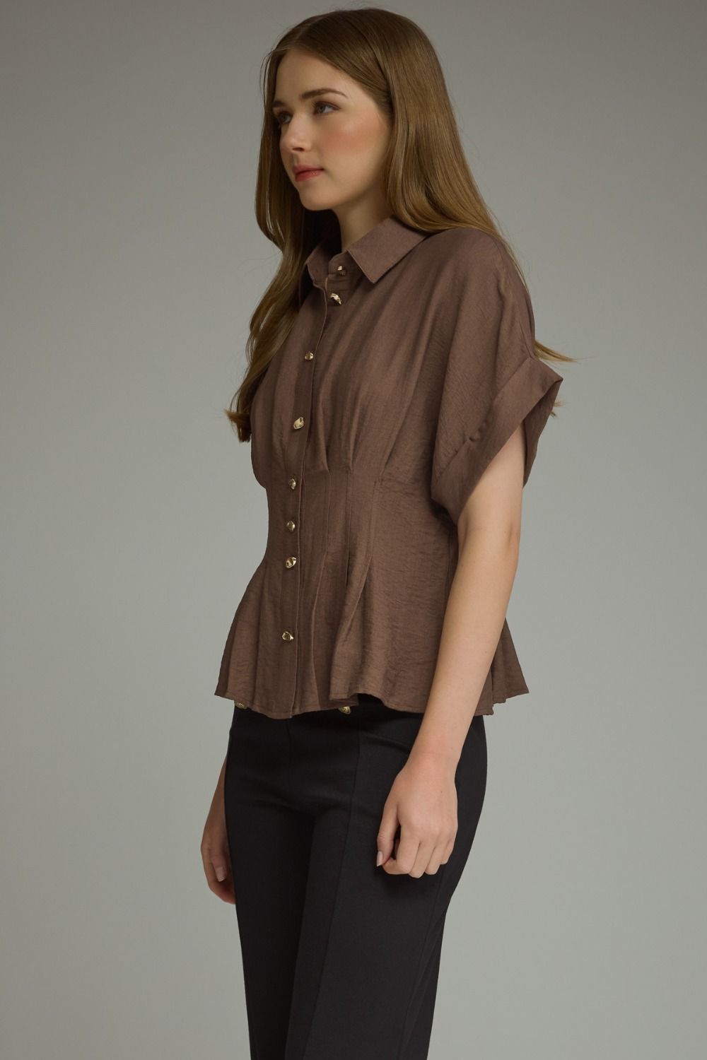Pintuck Dolman Sleeve Top | Brown