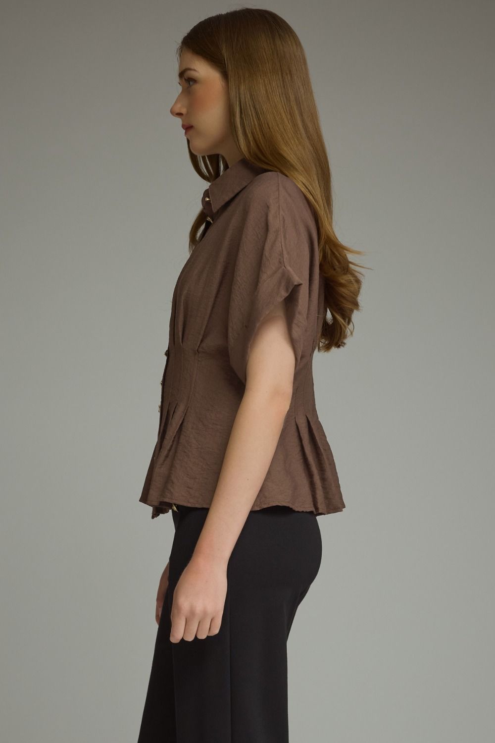 Pintuck Dolman Sleeve Top | Brown